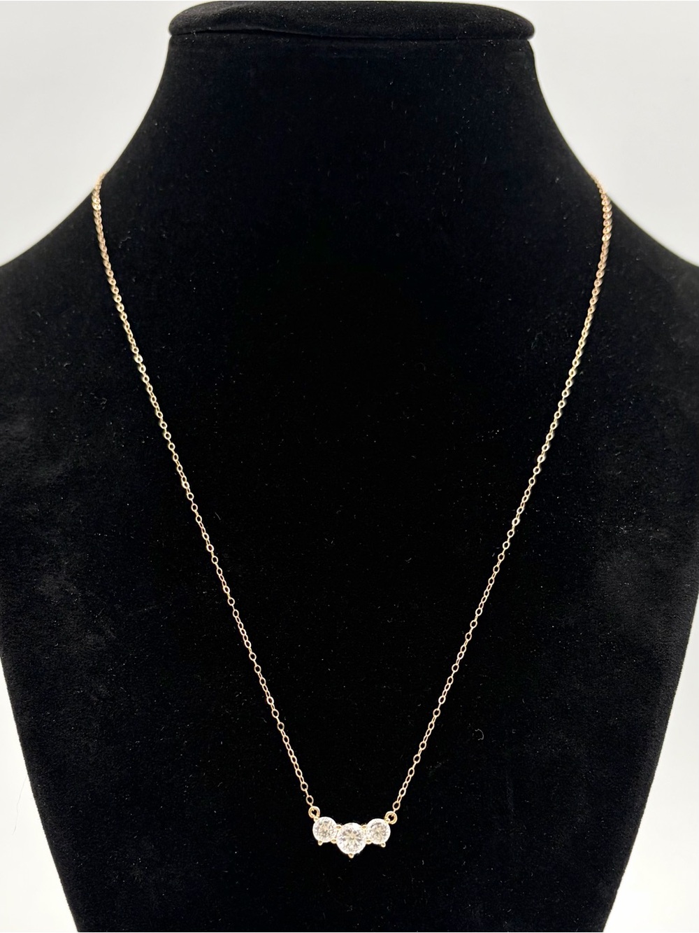 14K Yellow SOLID Gold CZ Three Stone Necklace 18” Adjustable 16” 17” 18” | 1.66g